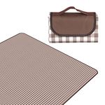 HOKIPO Waterproof Pvc Picnic Blanket Square Beach Mat, 5X5 Feet, Checks Brown, Pack Of 1 (Ar3918)