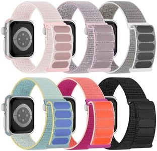 6 Pack Sport Nylon Loop Band Compatible with Apple Watch Bands 38mm 40mm 41mm 42mm 44mm 45mm 46mm 49mm for Women Men, Adjustable Breathable Braided Straps for iWatch Series 10/9/8/7/6/5/4/3/SE/Ultra