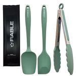 FiABLE Premium Silicone Spatula and Tongs Set - Heat Resistant, Seamless Design - Set of 3 - Green Tong & Spatulas