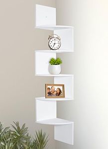 Greenco 5 Tier Wall Mount Corner Shelves White Finish