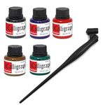 Isomars Calligraphy Dip Pen Ink Set of 5 with Plastic Oblique Holder