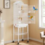 YITAHOME 62 inch Metal Bird Cage, Large Parakeet Cages for Parrot, Cockatiel, Lovebird, Pigeon with Roof Top, Rolling Stand and Hanging Toys, White