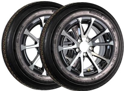 eCustomrim 2-Pack Trailer Tire On Aluminum Rim 4.80-12 480-12 Load Range C 5 Lug Black T07 Wheel - 2 Year Warranty w/Free Roadside