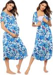 Ekouaer Womens Maternity Nightgown for Hospital Pregnancy Long Nightgowns Nursing Night Gown for Breastfeeding Blue Jasmine Flower XXL