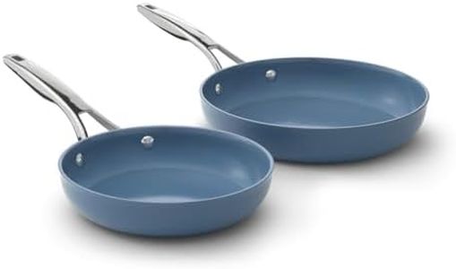 Calphalon Premier Ceramic Nonstick 8 inch and 10 inch Frying Pan Set, Durable Ceramic Pans for Searing, Sauteing, Long Lasting PFAS-Free Cookware, Dishwasher Safe, Macaron