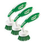 Libman Curved Kitchen Brush Set - Multifunctional Cleaning Scrub Brushes for Dishes, Pots, Pans, Glasses - Ergonomic Dish Washer Scrubber Cleaner for Tough Scrubbing & Dishwashing Jobs - 3 Pack