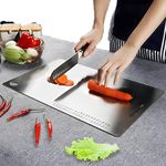 OrganizeMee Large Chopping Board Stainless Steel Metal Cutting Kitchen,Heavy Duty Choping-Board Vegetable, Meats vegitable Chopper Boards,Safe Durable with Anti-Skid Silicon Pad (Large)(36CM X 25CM)