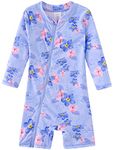 UMELOK Baby Girls Swimsuit One Piece Full Zip with Long Sleeve UPF 50+ Sun Protection Sunsuit Purple-Geranium,12M