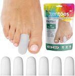 ZenToes 6 Pack Gel Toe Cap and Protector - Cushions and Protects to Provide Relief from Missing or Ingrown Toenails, Corns, Blisters, Hammer Toes (Small, White)