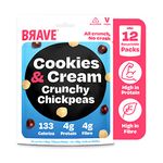 BRAVE Roasted Chickpeas: Cookies & Cream - Protein Snacks, Healthy Snacks, Vegan, High Protein, Low Calorie, Low Sugar, Kids Snack, High Fibre, Plant Based, Sweet, Multipack - 12 x 30g Packs