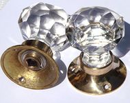 Peter Sharpe Crystal clear sparkling cut glass doorknobs brass base (one)