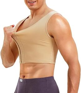 TAILONG Mens Compression Corset Vest Hide Gynecomastia Chest Binder Tank Top Faja para Hombre, Beige, Small