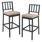 COSTWAY Bar Stools Set of 2, All-Weather Upholstered Bar Chairs with Detachable Cushion, Footrest & Adjustable Foot Pads, Metal Counter Height Kitchen Stools for Indoor Outdoor (Strip Back, Black)