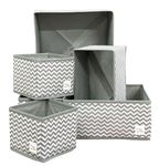 House of Quirk Foldable Cloth Storage Box Closet Dresser Drawer Organizer Cube Basket Bins Containers Divider with Drawers With Zipper for Underwear, Bras, Socks, Ties, Scarves, Set of 6 (Wave Grey)