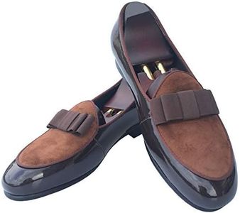 Justar Men's Leather Loafers Formal Dress Shoes Banquet with Bowtie Flats Slip-On Smoking Slippers Black Brown (11 M US, Brown)
