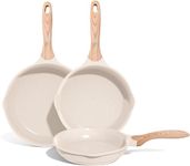 JEETEE Nonstick Pan, Nonstick Stone Frying Pan, Nonstick Omelette Skillet with Soft Touch Handle, 3-Piece Cookware Set -8 Inch-9.5 Inch-11 Inch Beige