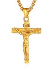 U7 Gold Cross God Pendant Necklace Crucifix Men Chain Father Gifts Stainless Steel Catholic Christian Jewellery