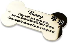 Bone shaped plaque 4" x 2" solid brass engraved nameplate. Personalised engraved pet memorial plaque