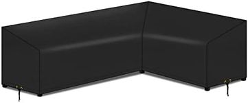 PATIO PLUS L-Shape Garden sofa Cover, Waterproof, Windproof, Anti-UV, 420D Oxford Fabric Outdoor Rattan Corner Sofa Cover, 286(LEFT) x222(right) x82x64/78cm - Black