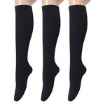 Leotruny 3 Pairs Women's Cotton Opaque Knee High Socks (C01-3 Pairs Black)