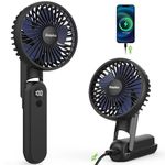 EasyAcc Portable Fan for Travel,Rechargeable Handheld Fan, 5 Speed Ultra Quiet with Backup Power Digital Display Lanyard Neck Foldable Personal Fan Hot Flashes Gift Outdoor