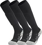 APTESOL Youth Soccer Socks Knee High Team Sport Cushion Sock Women Men Long Tube Cotton Athletic Compression Socks (3-Pair Black-A,X-Small)