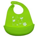 SYGA 1Pcs Baby Bib Cute Cartoon Printing Waterproof Adjustable Silicone Bib Rice Pocket_Green For 0-36 Months