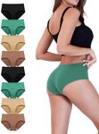 TIICHOO Women's Underwear Cotton Stretchy Mid/Low Rise Women's Panties Pack of 8(2 Black/2 Turquoise/2 Beige/2 Coffee, X-Small)