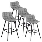 WOLTU Bar Stools Set of 4 PCS Soft Faux Leather Seat Bar Chairs Breakfast Counter Kitchen Chairs Metal Legs Barstools Grey High Stools with Backrests & Footrests