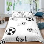 Loussiesd Boys Football Duvet Cover Sports Theme Comforter Cover Kids Soccer Ball Pattern Bedding Set For Children Men Black White Bedspread Cover Ultra Soft Room Decor King Size Bedclothes Zipper