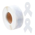 WANDIC 0.75 * 1.28'' White Ribbon Awareness Sticker, 500 PCS Ribbon-Shaped Awareness Stickers Label Roll for Lung Cancer Bone Cancer Awareness