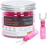 HKS 100PCS Fork Connector #10 Red 22-16 Gauge - Heat Shrink Spade Fork Wire Connectors Kit - Tinned Red Copper - Automotive Marine Crimp Connectors - Waterproof and Insulated Terminals