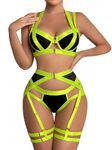 ssyyx Garter Lingerie for Women,Sexy Strappy Lingerie,Matching 4 Piece Lace Lingerie Sets with Underwire