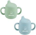 Silicone Sippy Cups for Baby, Toddler Training Cup with Handles and Spout Lids, Infants Spill Proof Straw Cup 5oz, 6 Months+ (Green & Blue)