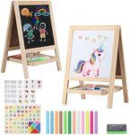 Tabletop Painting Wooden Art Easel for Kids - 4-in-1 Double-Sided Drawing Board for Toddlers 2-4, Chalkboard & Dry Whiteboard with Markers, Eraser, Magnetic Letters/Numbers & Flashcards
