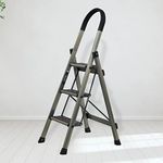 Plantex Guardex 3 Step Foldable Aluminum Ladder for Home/Ladder with Anti-Slip Shoes and Edge Guards/5 Year Manufacturer Warranty Ladder for Home (Anodize Coated-Gold)