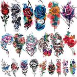 77 Sheets Temporary Tattoo, 17 Sheets Half Arm Flower Rose Skull Butterfly Snake Fake Tattoos for Adults, 60 Sheets Tiny Waterproof Temporary Tattoos Body Art Sticker Realistic for Women Girls or Kids