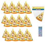 Unique Curious George Birthday Party Supplies Bundle Pack includes 24 Party Cone Hats and 1 Dinosaur Sticker Sheet