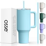 osse 40oz Tumbler with Handle and Straw Lid | Double Wall Vacuum Reusable Stainless Steel Insulated Water Bottle Travel Mug Cup | Modern Insulated Tumblers Cupholder Friendly (Dew)