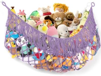 PrimZooty Extra Large Stuffed Animal Net Hammock - [56'' Long/Handwoven Macrame/Lavender] Hammock Storage for Flat Wall, Hardware Included