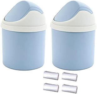 ZGWANSUI 2Pcs Desktop Trash Can with Swing Lid & 120 Trash Bag, Mini Countertop Trash Can for Desk, Tiny Cute Garbage Can, Small Waste Bin for Tabletop Counter Top Vanity Home Office Car, Blue