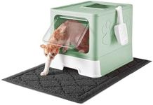 Medario Cat Litter Box with X-Large Litter Mat and Scoop, Large Foldable Litter Box with Lid, Enclosed Kitty Box,Front Top Entry Exit, Odor Control Easy to Clean (Upgrade Green)