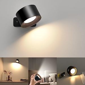 Mexllex LED Indoor Wall Light, 3 Brightness Levels, 3 Colour Modes, 360° Rotating Touch Control Wall Lamps, LED Dimmable for Living Room, Bedroom, Hallway, Wireless Wall Lights, Staircase (Black)