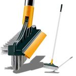 PIXERDOT® 3-in-1 Stainless Steel Bathroom Cleaning Brush with Wiper, Tile Cleaner, Floor Scrub Brush for Bathroom Tiles, Kitchen, Adjustable Long Handle, 180° Rotating Head, V-Shaped Stiff Bristles