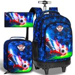 Rolling Backpack for Men, 21 Inch football Roller School Bookbag with Lunch Bag, Water Resistant Wheeled Backpacks for Teens Boys Elementary Travel