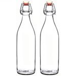 Baba cart Designer Glass Water Bottle for Juices, Drinks, Milk -1000 ML (2 Pcs ) Transparent