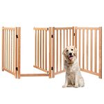 Freestanding Dog Gate-32 Solid Oak Wood Tall Pet Gate with Door Walk Through, Accordion Style Folding Fence for Stairs, Doorways, Halls & Home, Indoor House Gate Safety Fence, 4 Panels, Oak