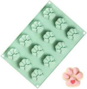 QELEG Mini Dog Cat Paw Print Shaped Silicone Madeleine Baking Pan, Reusable Baking Molds for Pudding Biscuits Muffin Cake Ice Cube Popsicle Chocolate Tin Tray Mold, Green, 1 Pcs