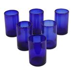 NOVICA Artisan Crafted Cobalt Blue Hand Blown Recycled Glass Cocktail Glasses, 14 Oz, Solid Blue' (Set of 6)