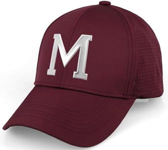 Daxton Performance Cool Tech Baseball Hat - Burgundy Cap, Silver Logo Letter M